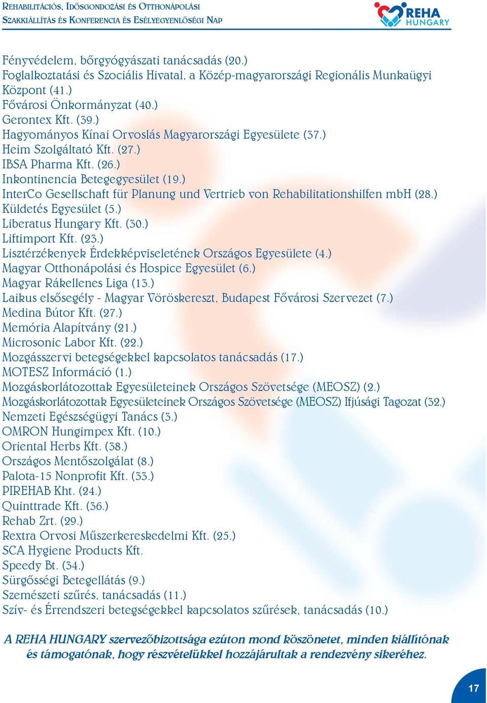) InterCo Gesellschaft für Planung und Vertrieb von Rehabilitationshilfen mbh (28.) Küldetés Egyesület (5.) Liberatus Hungary Kft. (30.) Liftimport Kft. (23.