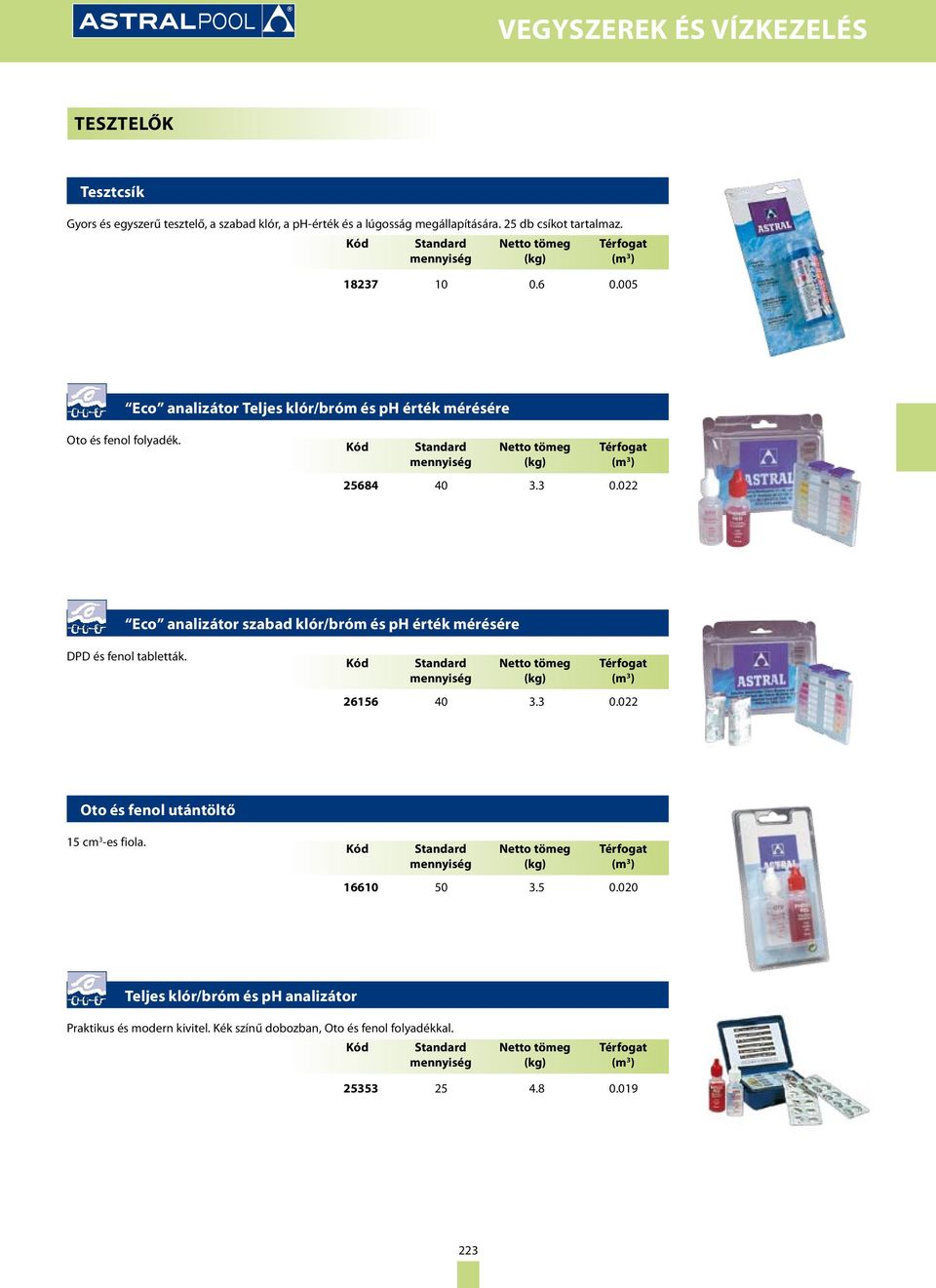022 Eco analizátor szabad klór/bróm és ph érték mérésére DPD és fenol tabletták. 26156 40 3.3 0.
