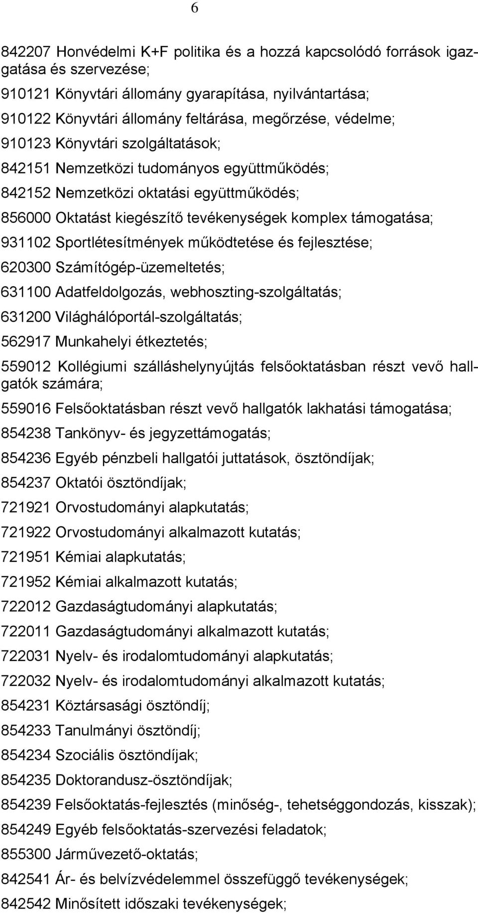 Sportlétesítmények működtetése és fejlesztése; 620300 Számítógép-üzemeltetés; 631100 Adatfeldolgozás, webhoszting-szolgáltatás; 631200 Világhálóportál-szolgáltatás; 562917 Munkahelyi étkeztetés;