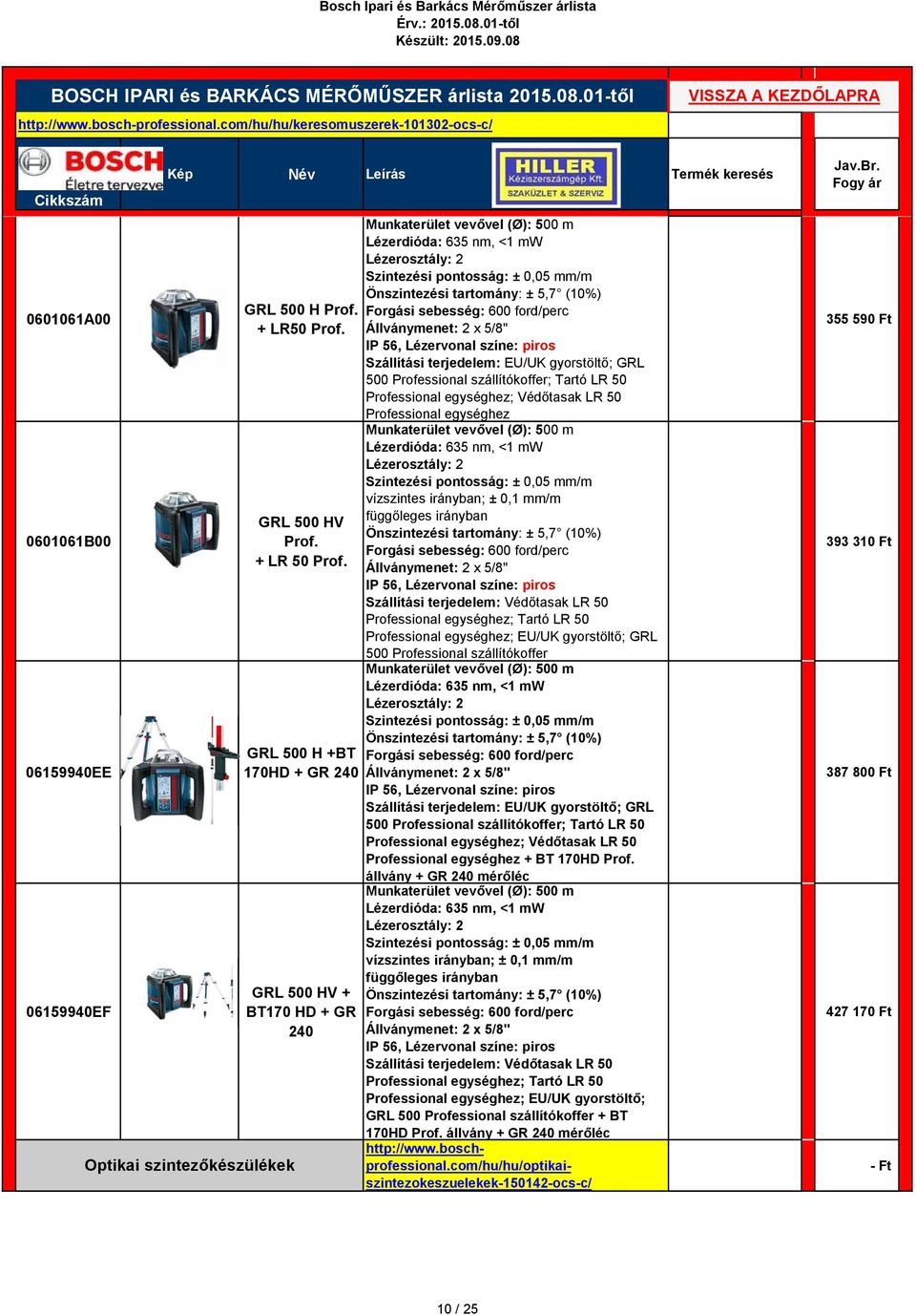 sebesség: 600 ford/perc Állványmenet: 2 x 5/8" IP 56, Lézervonal színe: piros Szállítási terjedelem: EU/UK gyorstöltő; GRL 500 szállítókoffer; Tartó LR 50 egységhez; Védőtasak LR 50 egységhez