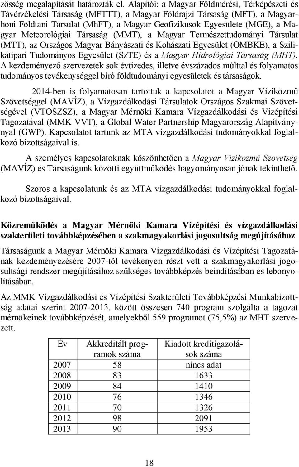 Magyar Meteorológiai Társaság (MMT), a Magyar Természettudományi Társulat (MTT), az Országos Magyar Bányászati és Kohászati Egyesület (OMBKE), a Szilikátipari Tudományos Egyesület (SzTE) és a Magyar