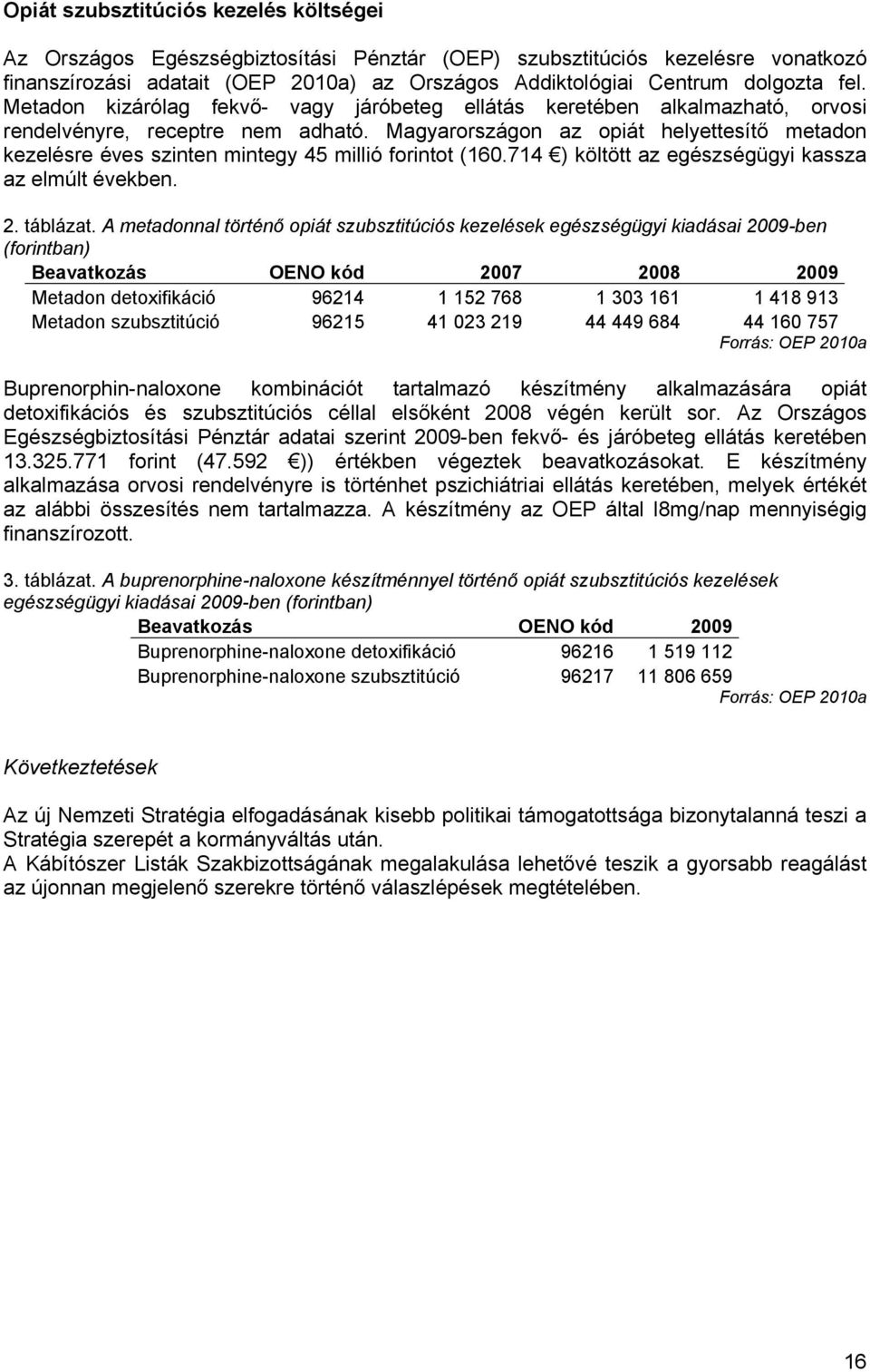 Magyarországon az opiát helyettesítő metadon kezelésre éves szinten mintegy 45 millió forintot (160.714 ) költött az egészségügyi kassza az elmúlt években. 2. táblázat.