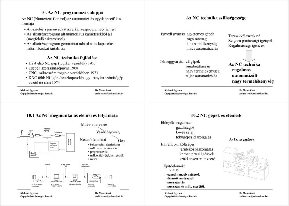 termelékenység nincs automatizálás Termékválaszték nő Szigorú pontossági igények Rugalmassági igények Az NC technika fejlődése USA első NC gép (logikai vezérlők) 1952 Csepeli szerszámgépgyár 1960 CNC