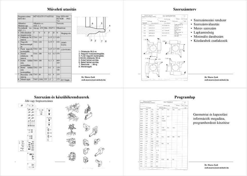 T101 180 0 1 0,5 0,1 05 oldalazás 58 mm-re 5. Külső felület T404 180 0,.1 1 sim sim. esztergálása 6. Belső felület T202 150 0,1 1 sim g esztergálása 7.