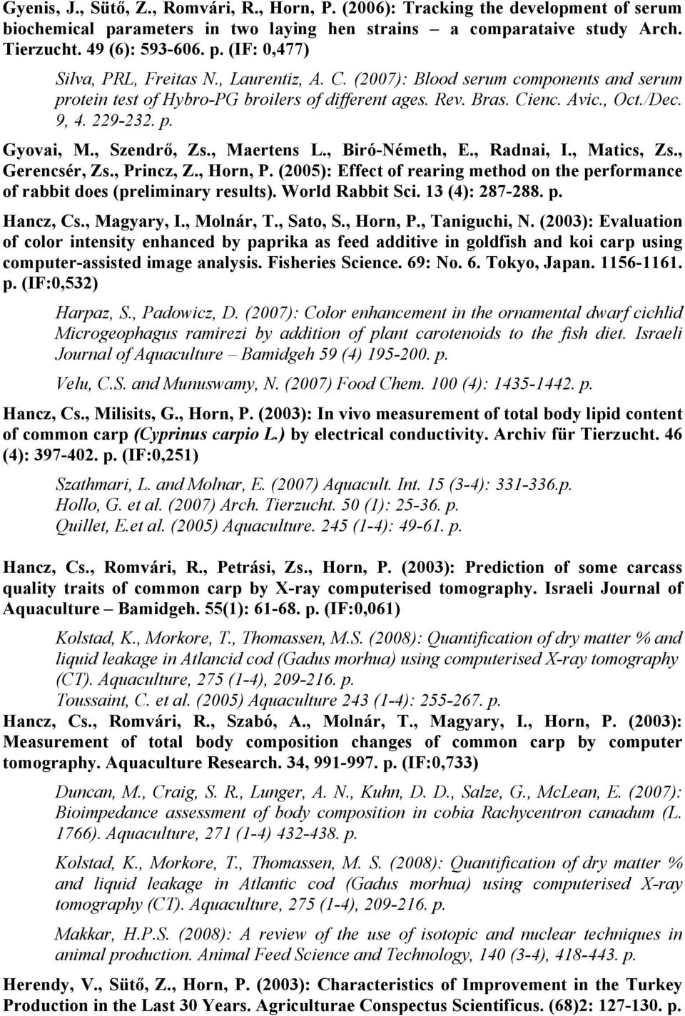 , Maertens L., Biró-Németh, E., Radnai, I., Matics, Zs., Gerencsér, Zs., Princz, Z., Horn, P. (2005): Effect of rearing method on the performance of rabbit does (preliminary results).