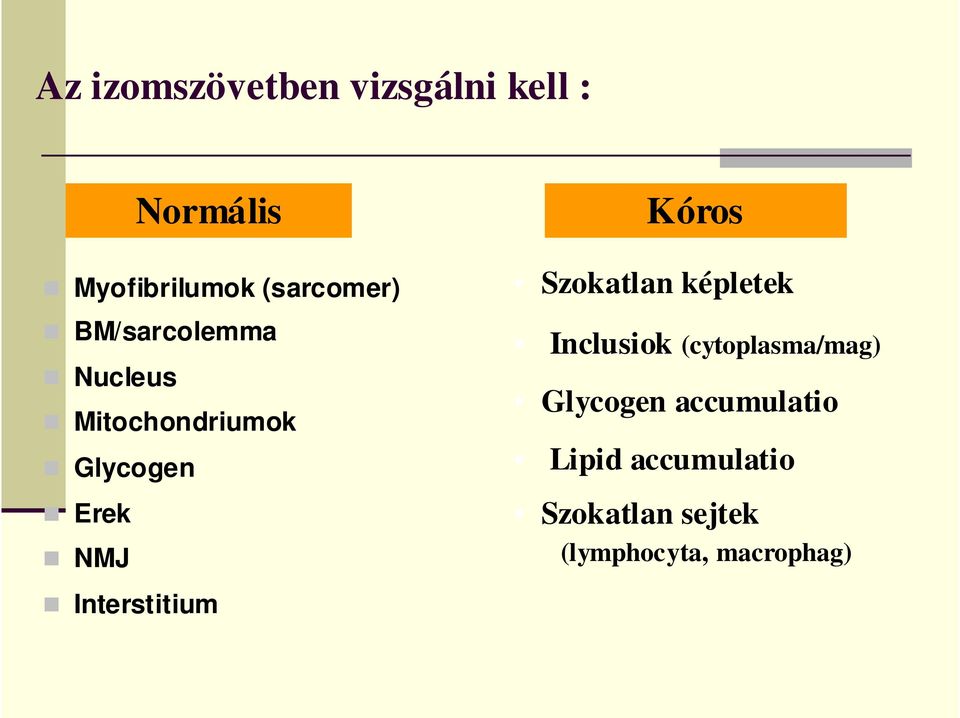 Interstitium Kóros Szokatlan képletek Inclusiok (cytoplasma/mag)