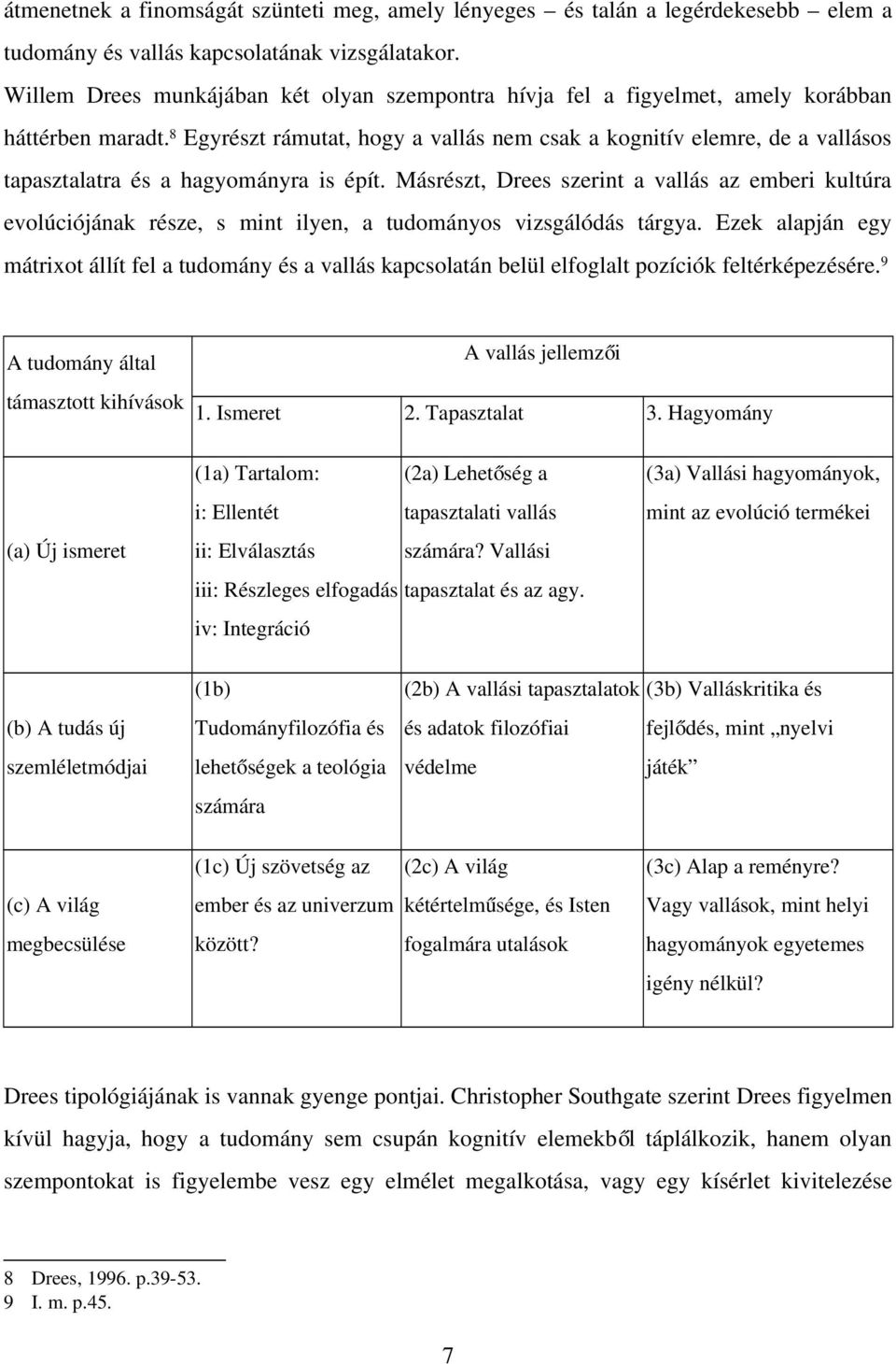 8 Egyrészt rámutat, hogy a vallás nem csak a kognitív elemre, de a vallásos tapasztalatra és a hagyományra is épít.