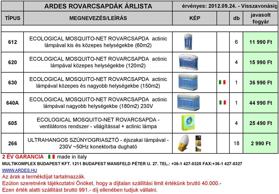 ROVARCSAPDA actinic lámpával közepes helységekbe (120m2) ECOLOGICAL MOSQUITO-NET ROVARCSAPDA actinic lámpával közepes és nagyobb helységekbe (150m2) ECOLOGICAL MOSQUITO-NET ROVARCSAPDA actinic