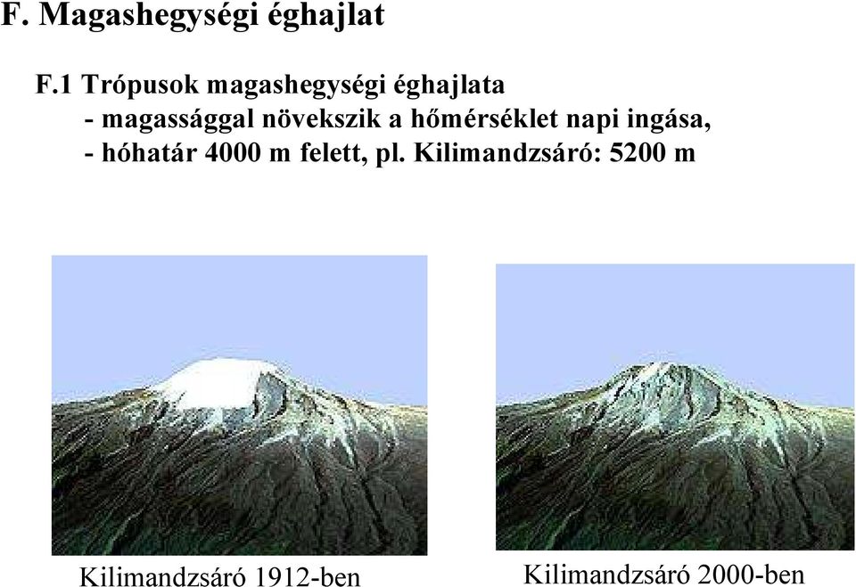 növekszik a hőmérséklet napi ingása, - hóhatár 4000