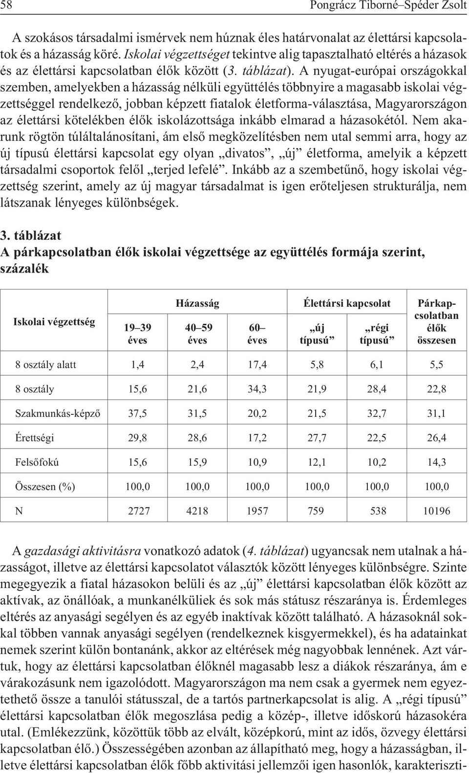 A nyugat-európai országokkal szemben, amelyekben a házasság nélküli együttélés többnyire a magasabb iskolai végzettséggel rendelkezõ, jobban képzett fiatalok életforma-választása, Magyarországon az