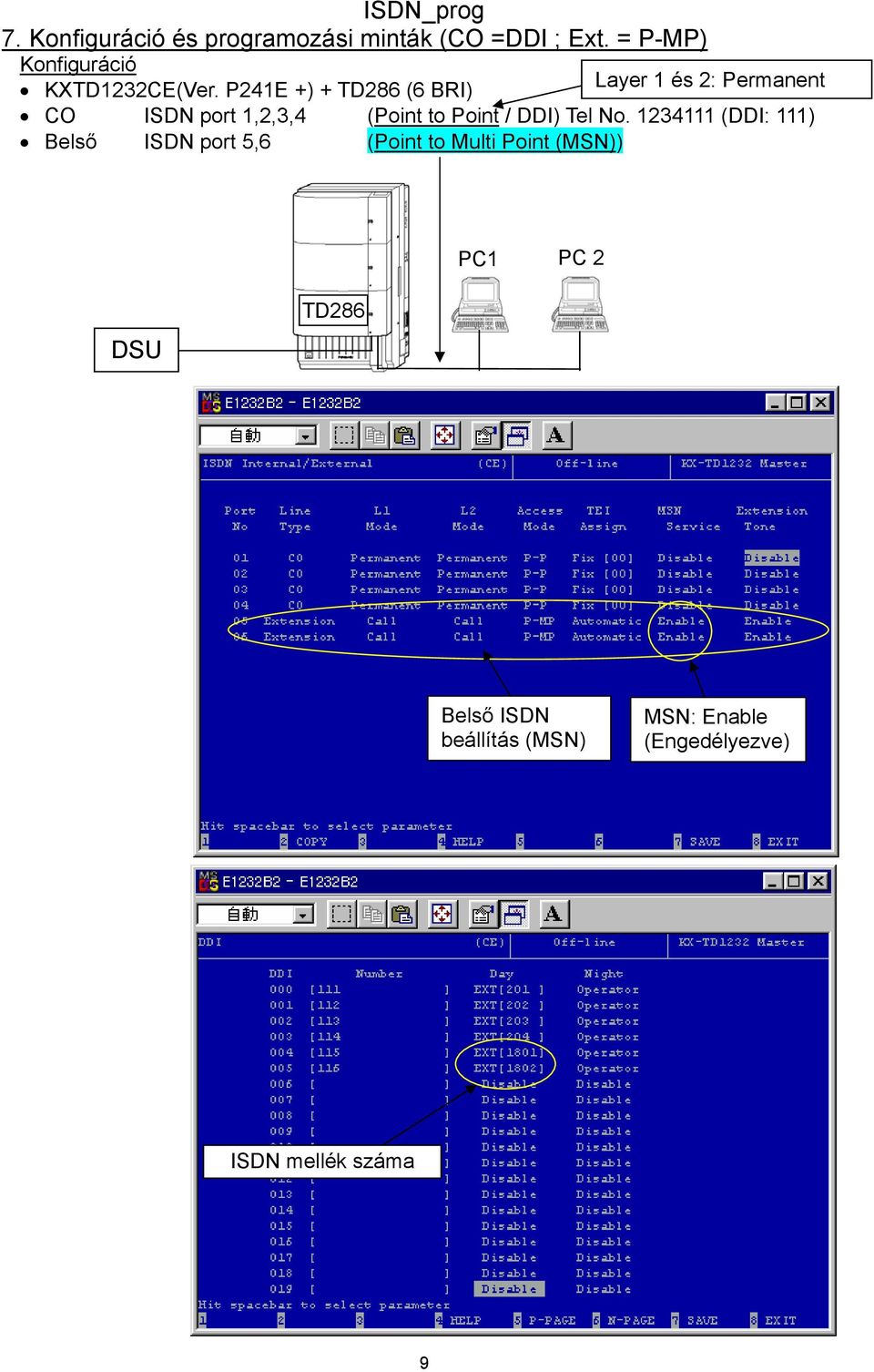 PE +) + TD6 (6 BRI) Layer és : Permanent CO port,,, (Point to Point / DDI)