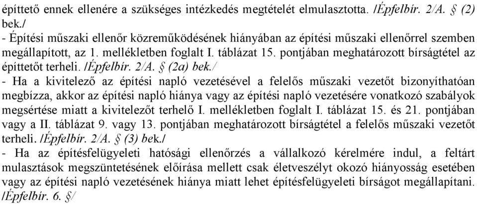 pontjában meghatározott bírságtétel az építtetőt terheli. /Épfelbír. 2/A. (2a) bek.