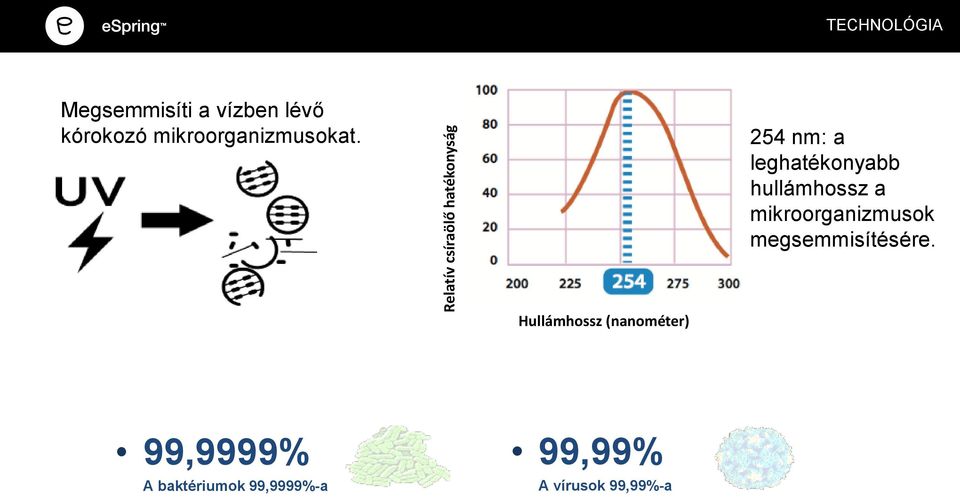 254 nm: a leghatékonyabb hullámhossz a mikroorganizmusok