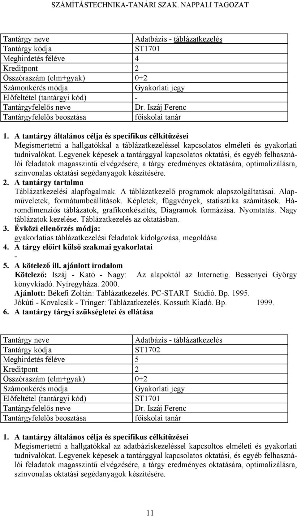 Legyenek képesek a tantárggyal kapcsolatos oktatási, és egyéb felhasználói feladatok magasszintű elvégzésére, a tárgy eredményes oktatására, optimalizálásra, színvonalas oktatási segédanyagok