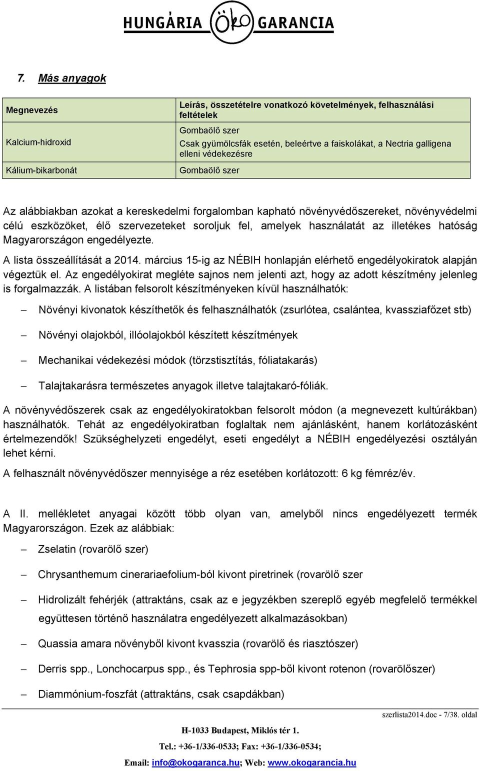 használatát az illetékes hatóság Magyarországon engedélyezte. A lista összeállítását a 2014. március 15-ig az NÉBIH honlapján elérhető engedélyokiratok alapján végeztük el.