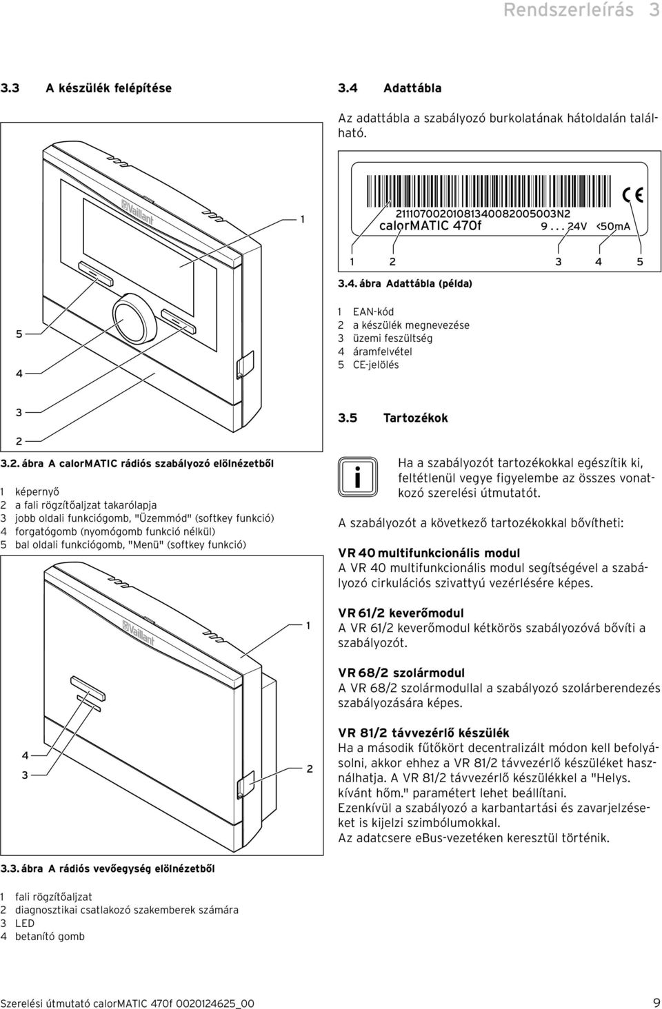 oldali funkciógomb, "Menü" (softkey funkció) 3.5 Tartozékok i Ha a szabályozót tartozékokkal egészítik ki, feltétlenül vegye figyelembe az összes vonatkozó szerelési útmutatót.