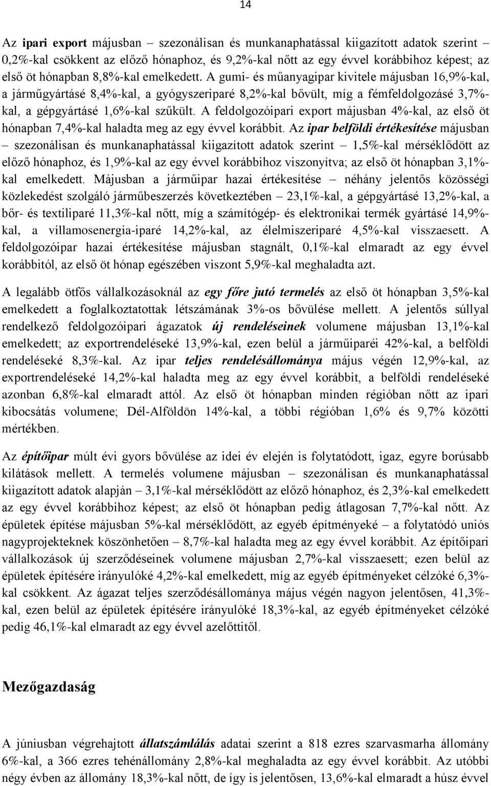 A feldolgozóipari export májusban 4%-kal, az első öt hónapban 7,4%-kal haladta meg az egy évvel korábbit.