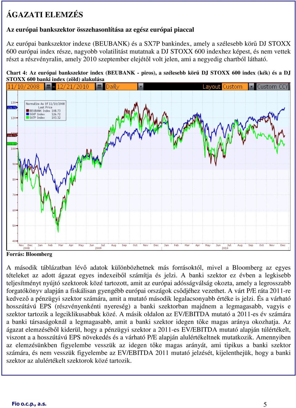 Chart 4: Az európai bankszektor index (BEUBANK - piros), a szélesebb körő DJ STOXX 600 index (kék) és a DJ STOXX 600 banki index (zöld) alakulása Forrás: Bloomberg A második táblázatban lévı adatok