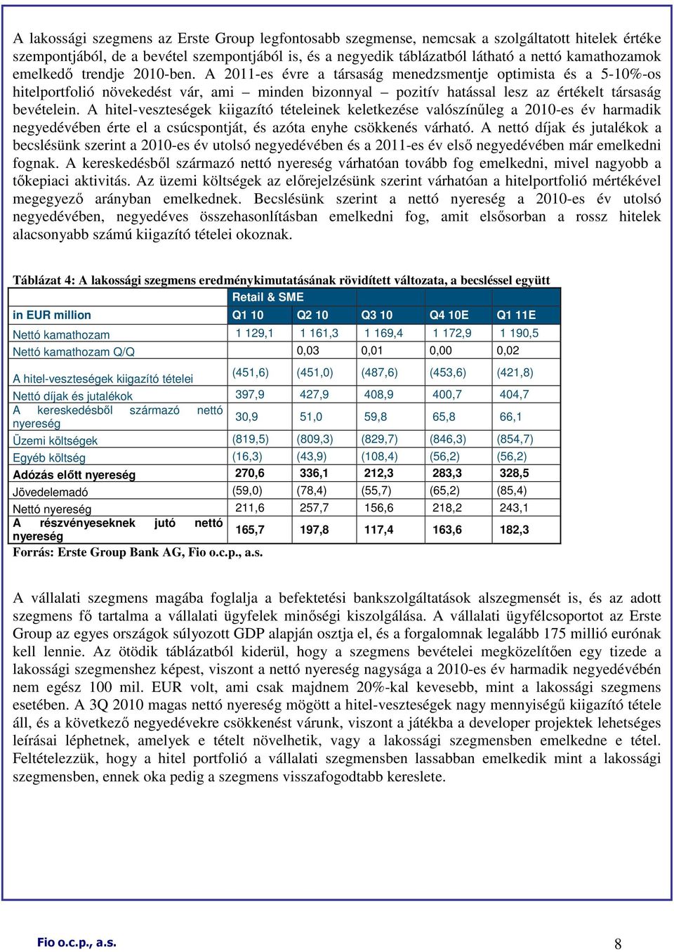 A hitel-veszteségek kiigazító tételeinek keletkezése valószínőleg a 2010-es év harmadik negyedévében érte el a csúcspontját, és azóta enyhe csökkenés várható.