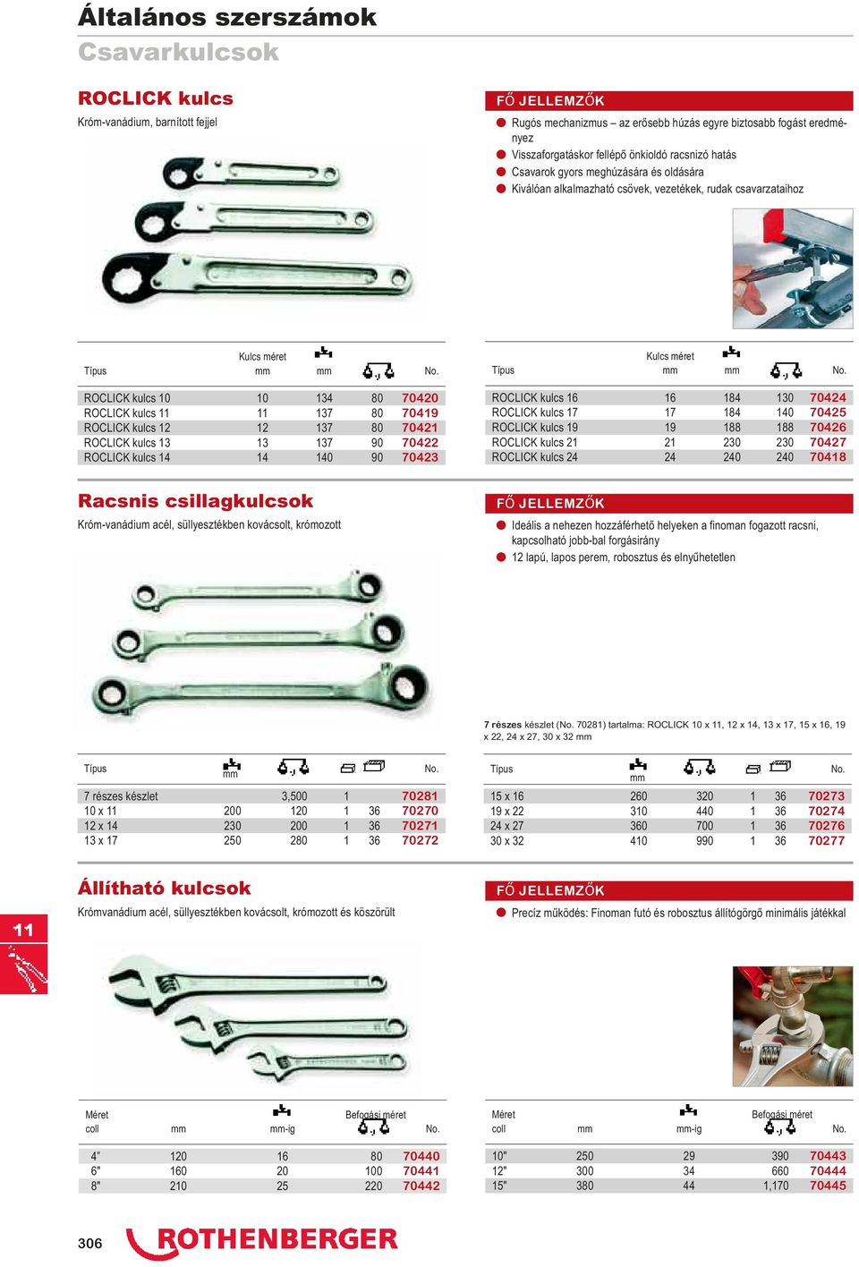 70421 ROCLICK kulcs 13 13 137 90 70422 ROCLICK kulcs 14 14 140 90 70423 Kulcs méret mm mm ROCLICK kulcs 16 16 184 130 70424 ROCLICK kulcs 17 17 184 140 70425 ROCLICK kulcs 19 19 188 188 70426 ROCLICK