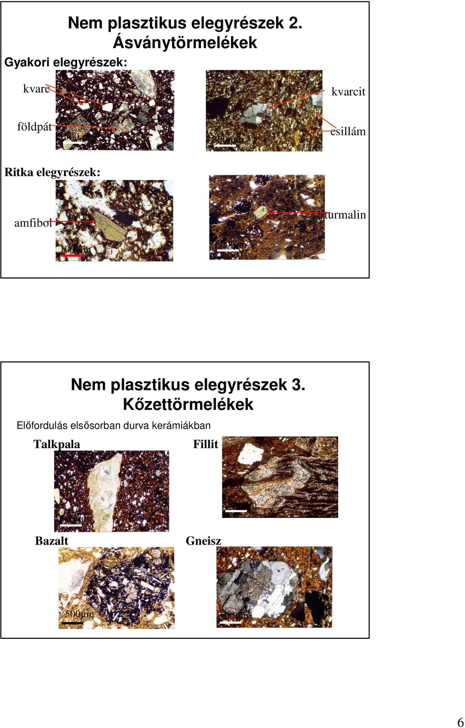 csillám Ritka elegyrészek: amfibol turmalin 100 µm 500 µm Nem plasztikus