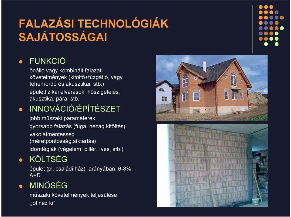 INNOVÁCIÓ/ÉPÍTÉSZET jobb műszaki paraméterek gyorsabb falazás (fuga, hézag kitöltés) vakolatmentesség