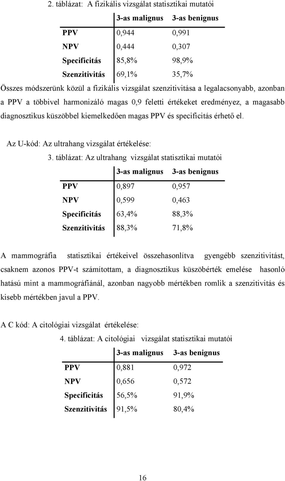 specificitás érhető el. Az U-kód: Az ultrahang vizsgálat értékelése: 3.