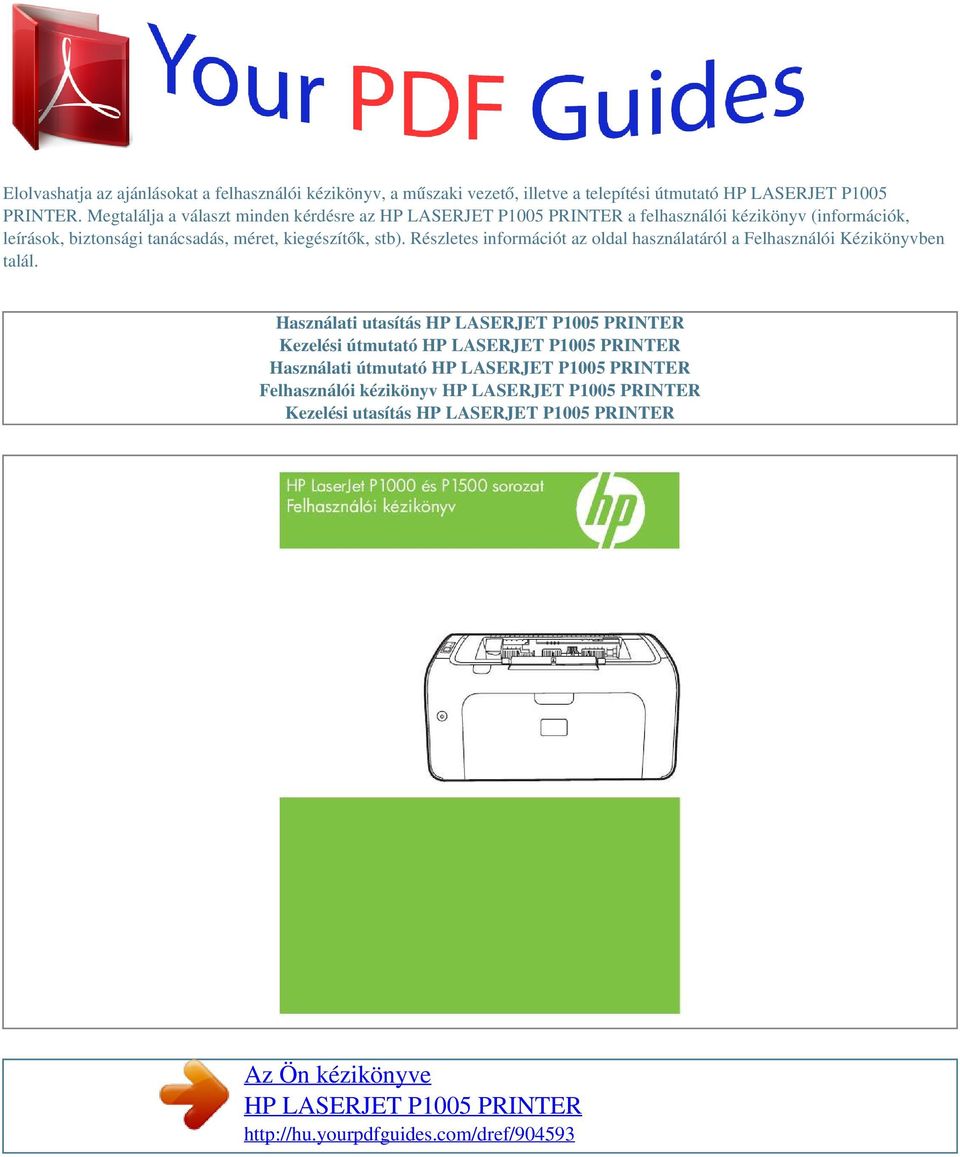 Az Ön kézikönyve HP LASERJET P1005 PRINTER - PDF Free Download