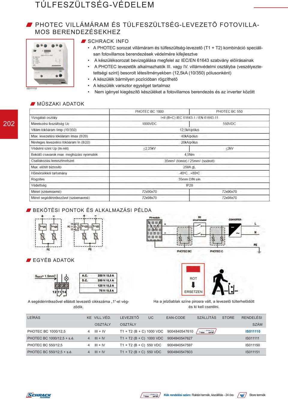 villámvédelmi osztályba (veszélyeztetettségi szint) besorolt létesítményekben (12,5kA (10/350) pólusonként) A készülék bármilyen pozícióban rögzíthetõ A készülék varisztor egységet tartalmaz Nem