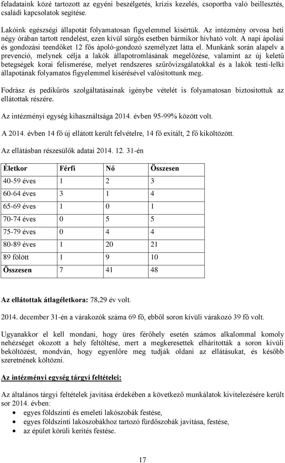 Munkánk során alapelv a prevenció, melynek célja a lakók állapotromlásának megelőzése, valamint az új keletű betegségek korai felismerése, melyet rendszeres szűrővizsgálatokkal és a lakók testi-lelki
