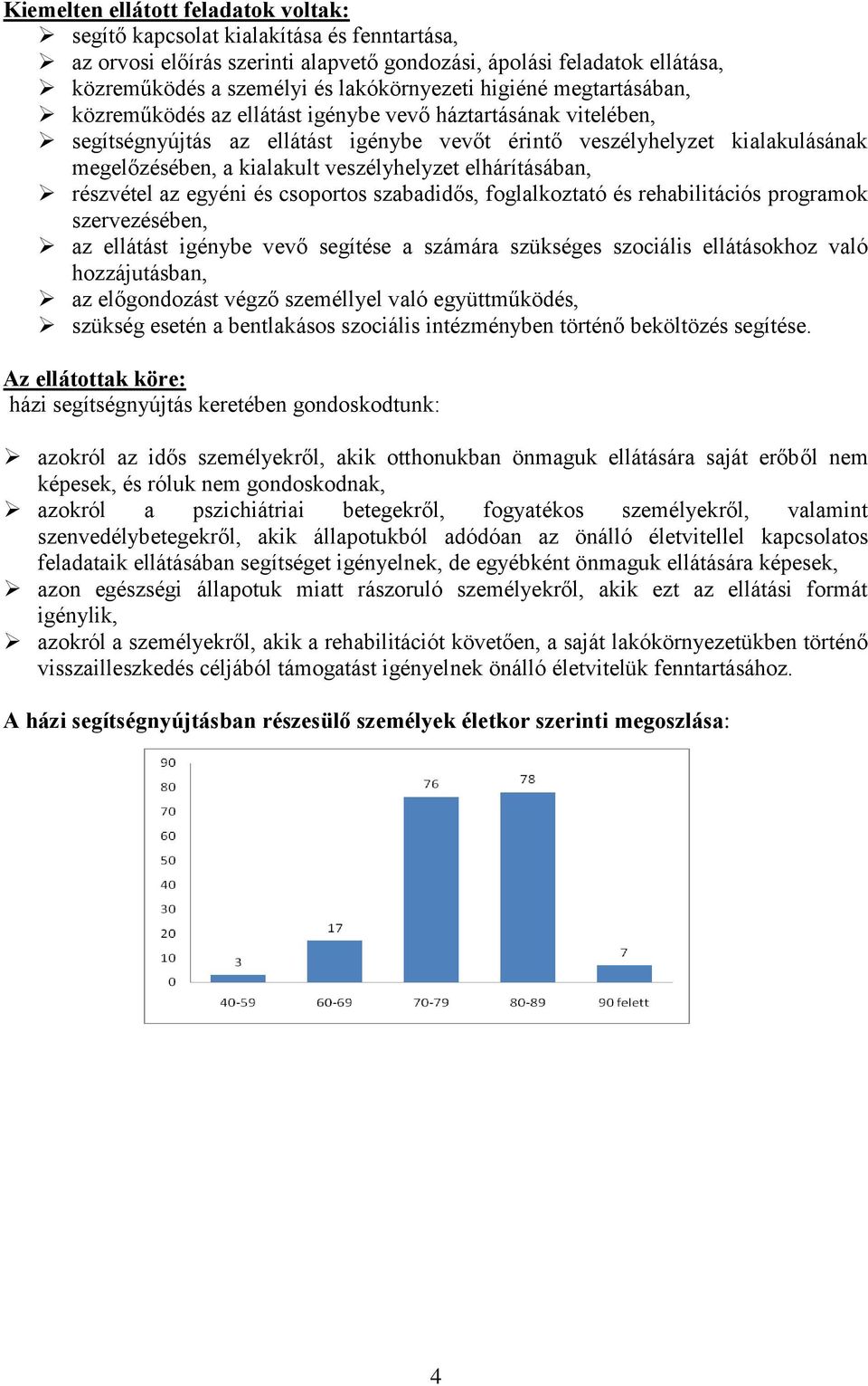 veszélyhelyzet elhárításában, részvétel az egyéni és csoportos szabadidős, foglalkoztató és rehabilitációs programok szervezésében, az ellátást igénybe vevő segítése a számára szükséges szociális