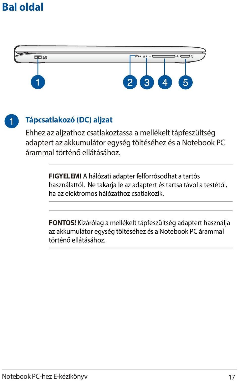 Ne takarja le az adaptert és tartsa távol a testétől, ha az elektromos hálózathoz csatlakozik. FONTOS!