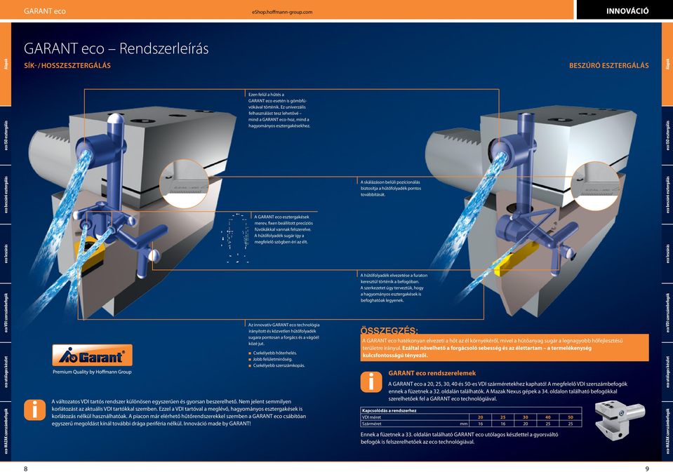 A GARANT eco esztergakések merev, fixen eállított precíziós fúvókákkal vannak felszerelve. A hűtőfolyadék sugár így a megfelelő szögen éri az élt.