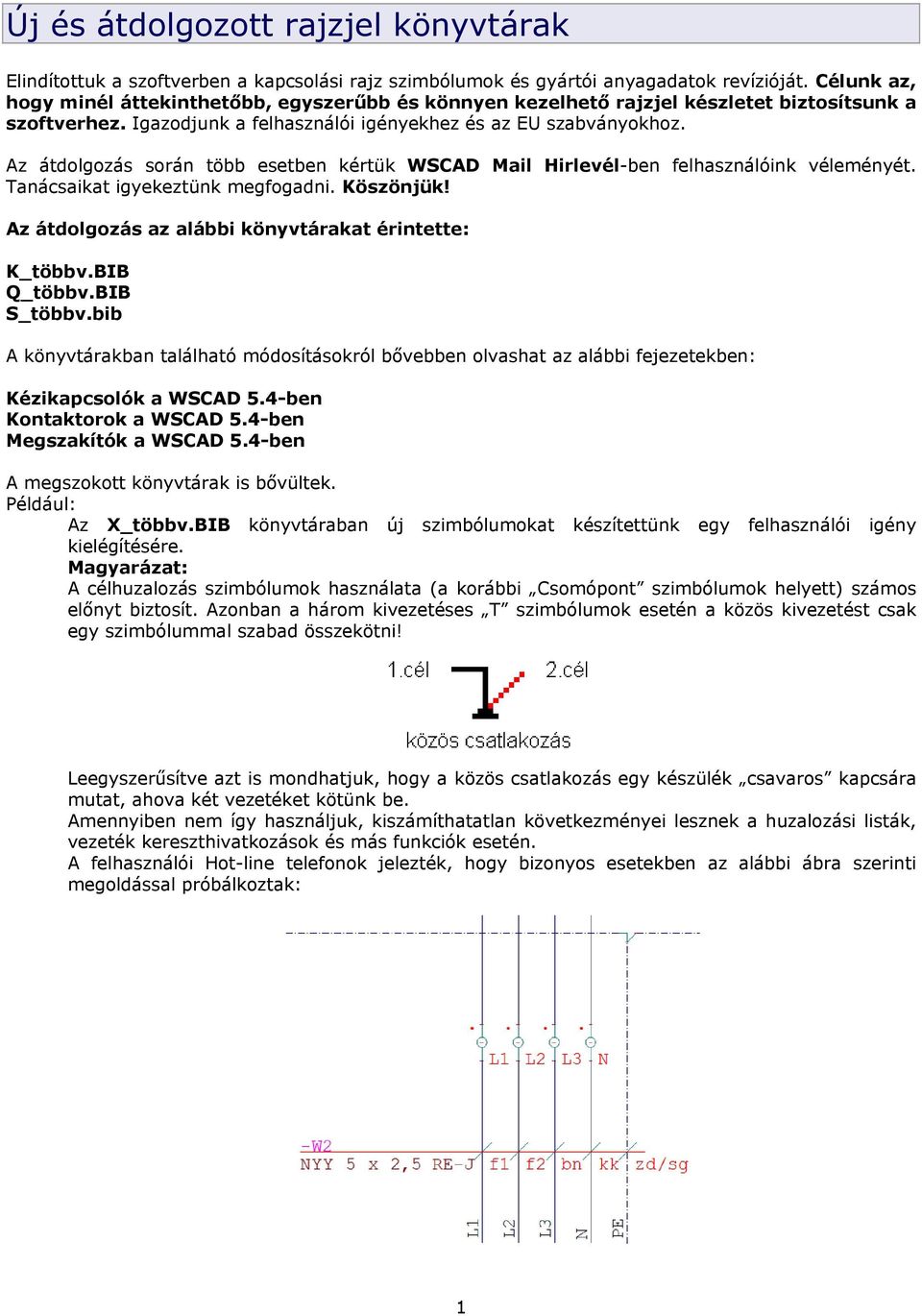 Az átdolgozás során több esetben kértük WSCAD Mail Hirlevél-ben felhasználóink véleményét. Tanácsaikat igyekeztünk megfogadni. Köszönjük! Az átdolgozás az alábbi könyvtárakat érintette: K_többv.