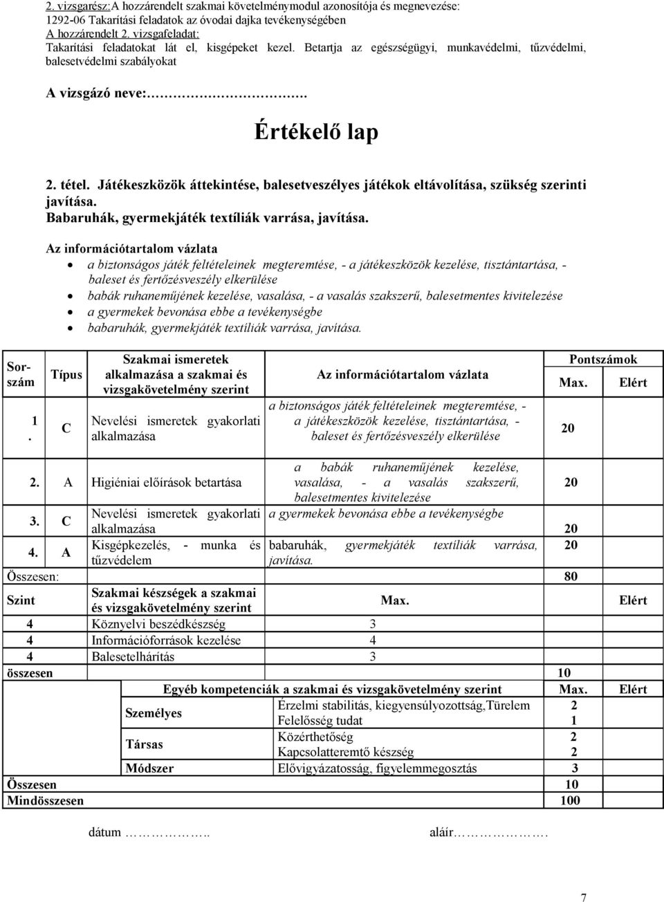 a biztonságos játék feltételeinek megteremtése, - a játékeszközök kezelése, tisztántartása, - baleset és fertőzésveszély elkerülése babák ruhaneműjének kezelése, vasalása, - a vasalás szakszerű,