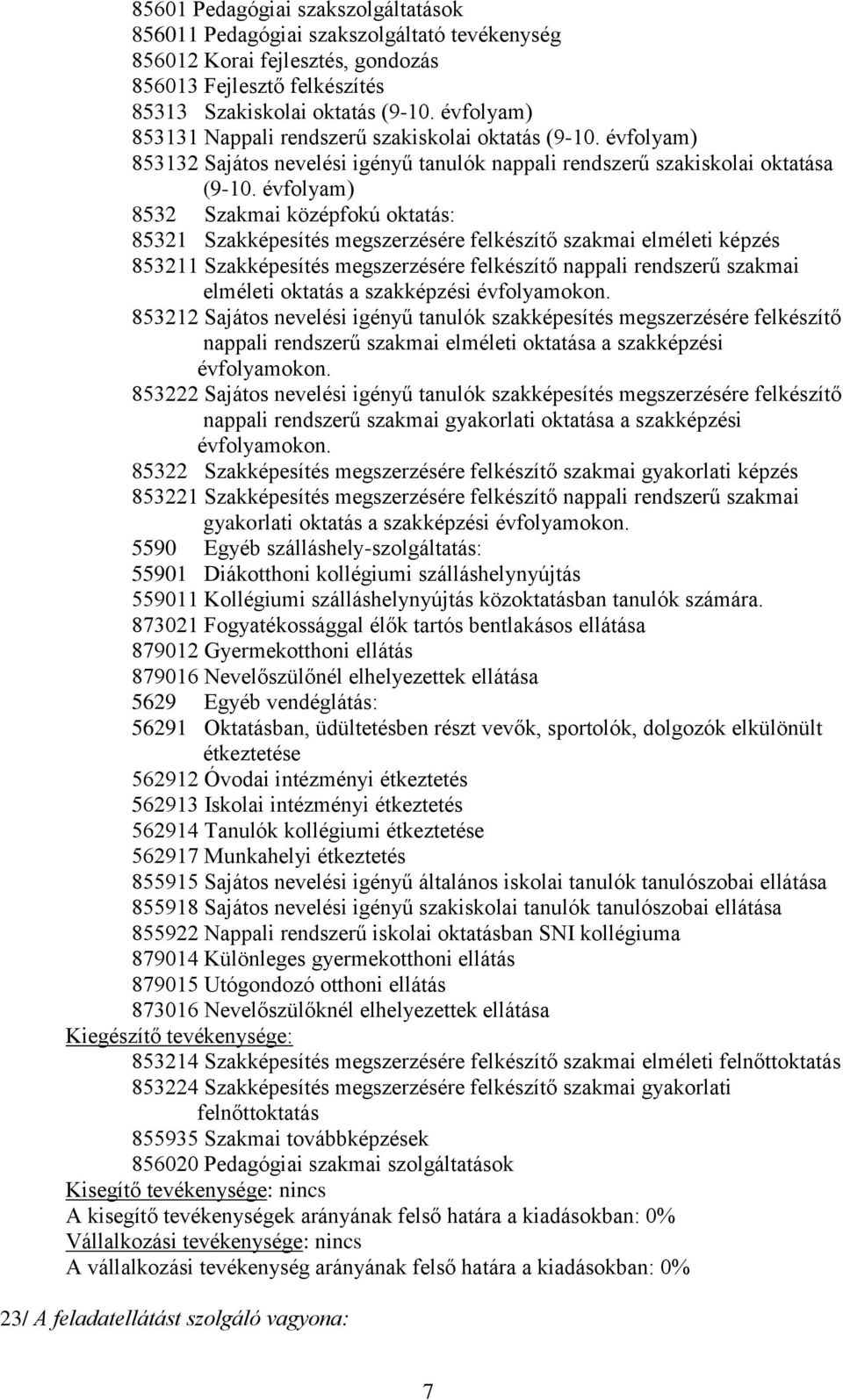 évfolyam) 8532 Szakmai középfokú oktatás: 85321 Szakképesítés megszerzésére felkészítő szakmai elméleti képzés 853211 Szakképesítés megszerzésére felkészítő nappali rendszerű szakmai elméleti oktatás