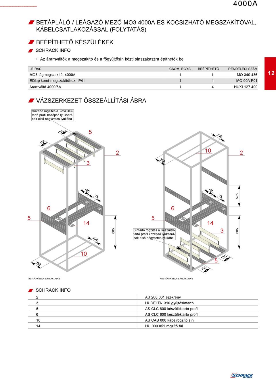 BEÉPÍTHETÕ RENDELÉSI SZÁM MO3 légmegszakító, 4000A MO 340 436 Elõlap keret megszakítóhoz, IP4 Áramváltó 4000/A 4 HUXI 2 400 MO 90A P0 2 VÁZSZERKEZET ÖSSZEÁLLÍTÁSI ÁBRA Síntartó rögzítés a