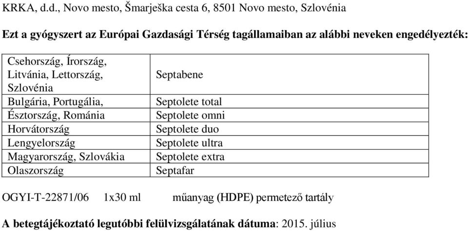 neveken engedélyezték: Csehország, Írország, Litvánia, Lettország, Szlovénia Bulgária, Portugália, Észtország, Románia Horvátország