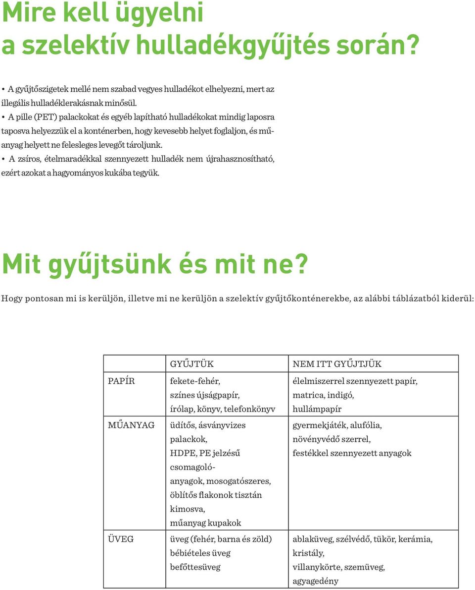 A zsíros, ételmaradékkal szennyezett hulladék nem újrahasznosítható, ezért azokat a hagyományos kukába tegyük. Mit gyűjtsünk és mit ne?