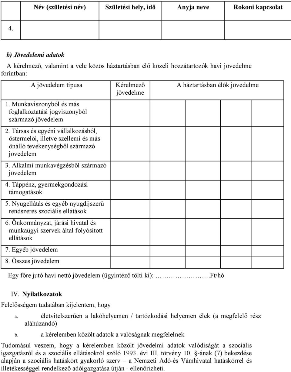 Munkaviszonyból és más foglalkoztatási jogviszonyból származó jövedelem 2. Társas és egyéni vállalkozásból, őstermelői, illetve szellemi és más önálló tevékenységből származó jövedelem 3.