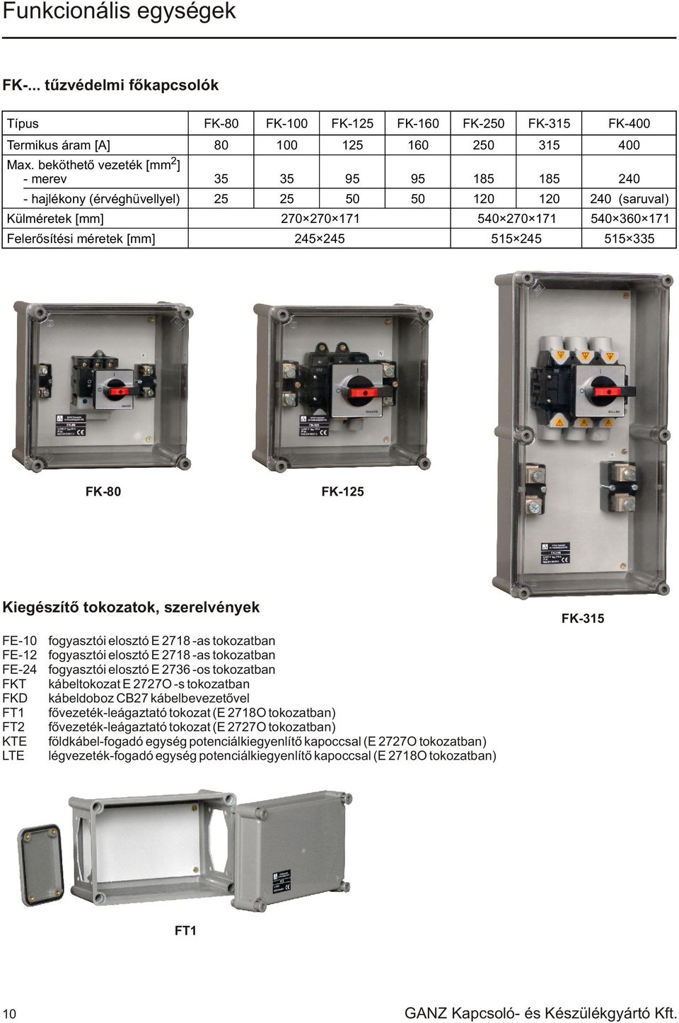 245 515 245 515 335 FK80 FK125 Kiegészítõ tokozatok, szerelvények FE10 fogyasztói elosztó E 2718 as tokozatban FE12 fogyasztói elosztó E 2718 as tokozatban FE24 fogyasztói elosztó E 2736 os