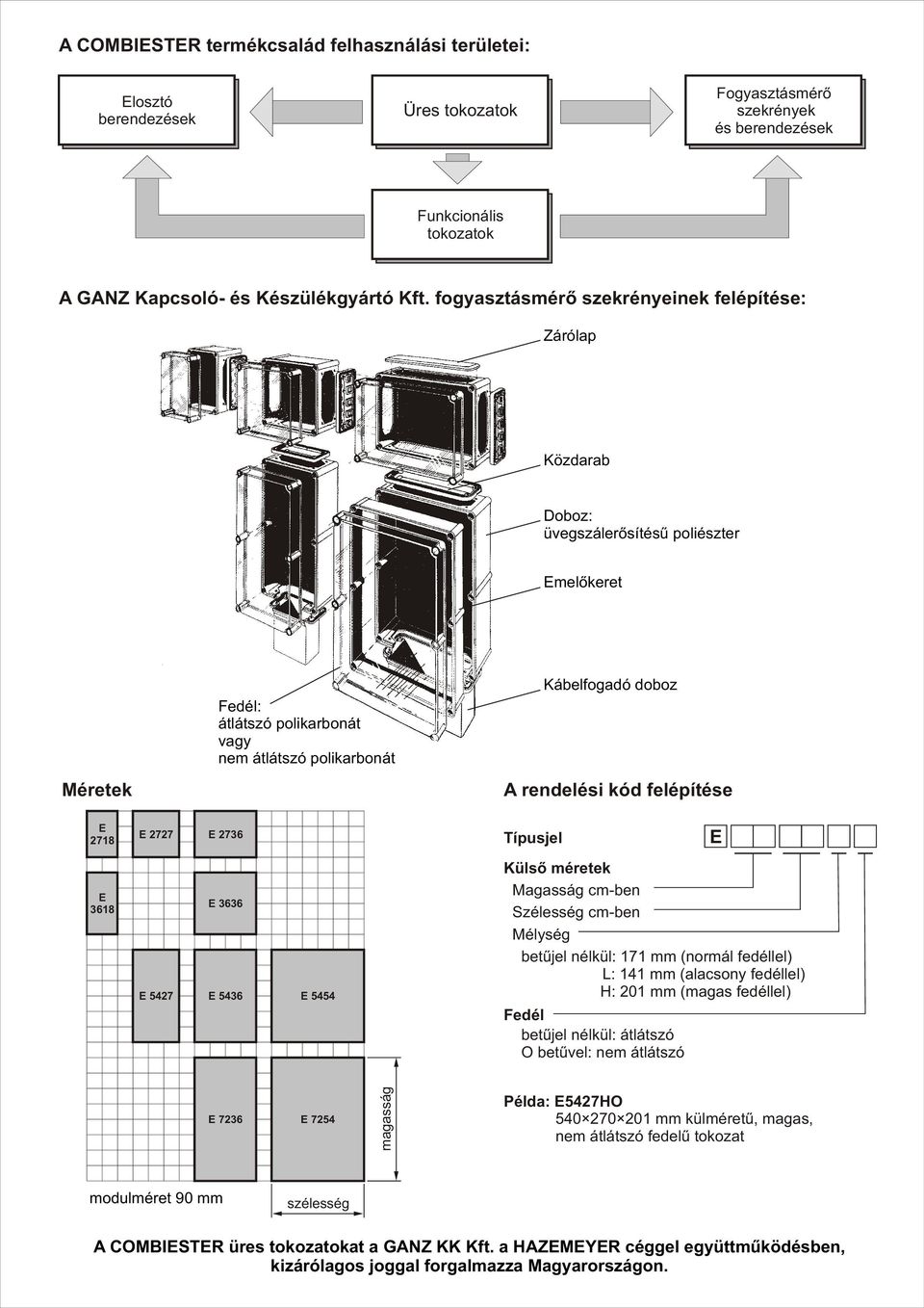 rendelési kód felépítése E 2718 E 3618 E 2727 E 2736 E 5427 E 3636 E 5436 E 5454 jel Külsõ méretek Magasság cmben Szélesség cmben Mélység betûjel nélkül: 171 mm (normál fedéllel) L: 141 mm (alacsony
