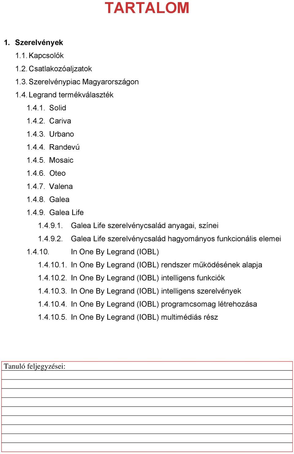 Galea Life szerelvénycsalád hagyományos funkcionális elemei 1.4.10. In One By Legrand (IOBL) 1.4.10.1. In One By Legrand (IOBL) rendszer működésének alapja 1.4.10.2.