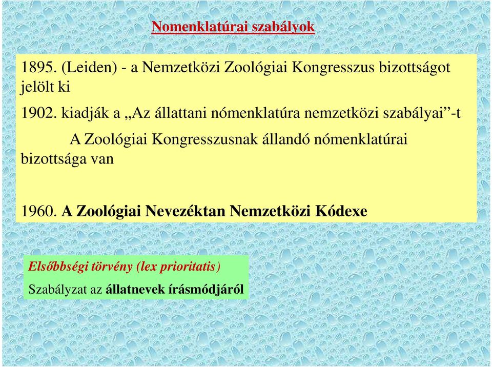 kiadják a Az állattani nómenklatúra nemzetközi szabályai -t A Zoológiai Kongresszusnak