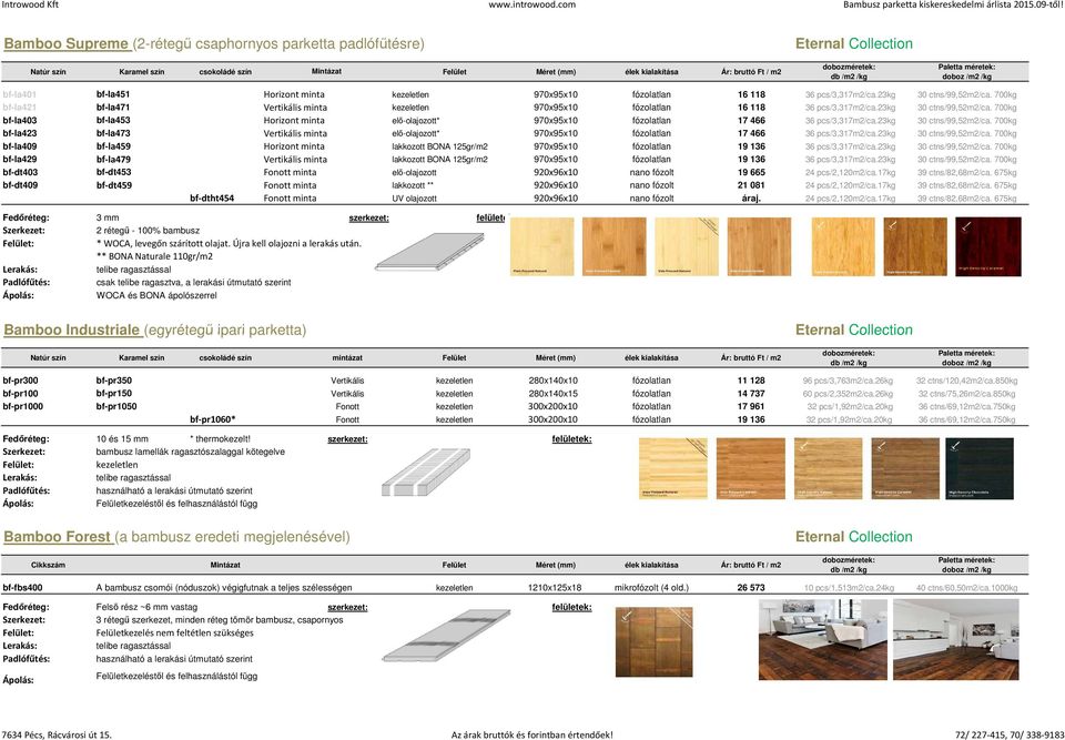 23kg 30 ctns/99,52m2/ca. 700kg bf-la403 bf-la453 Horizont minta elő-olajozott* 970x95x10 fózolatlan 17 466 36 pcs/3,317m2/ca.23kg 30 ctns/99,52m2/ca. 700kg bf-la423 bf-la473 Vertikális minta elő-olajozott* 970x95x10 fózolatlan 17 466 36 pcs/3,317m2/ca.