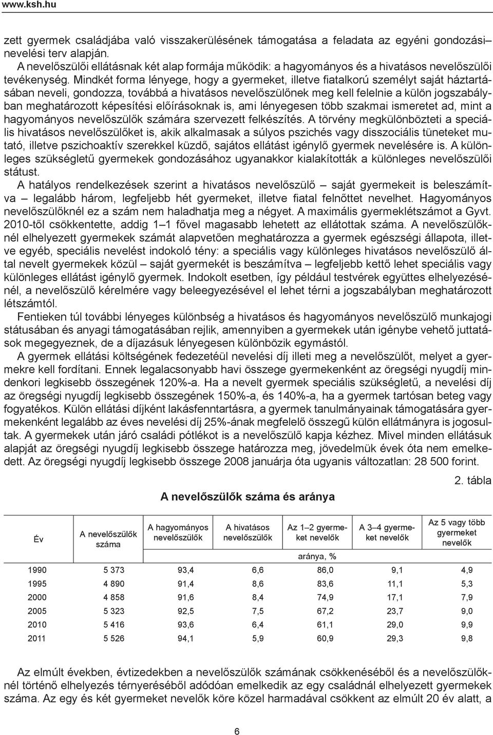 Mindkét forma lényege, hogy a gyermeket, illetve fi atalkorú személyt saját háztartásában neveli, gondozza, továbbá a hivatásos nevelőszülőnek meg kell felelnie a külön jogszabályban meghatározott