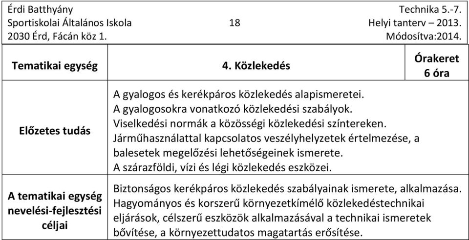 Járműhasználattal kapcsolatos veszélyhelyzetek értelmezése, a balesetek megelőzési lehetőségeinek ismerete. A szárazföldi, vízi és légi közlekedés eszközei.