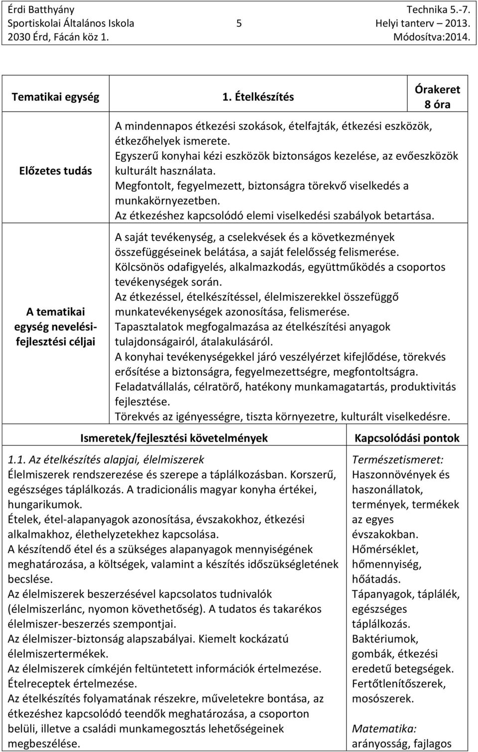Egyszerű konyhai kézi eszközök biztonságos kezelése, az evőeszközök kulturált használata. Megfontolt, fegyelmezett, biztonságra törekvő viselkedés a munkakörnyezetben.