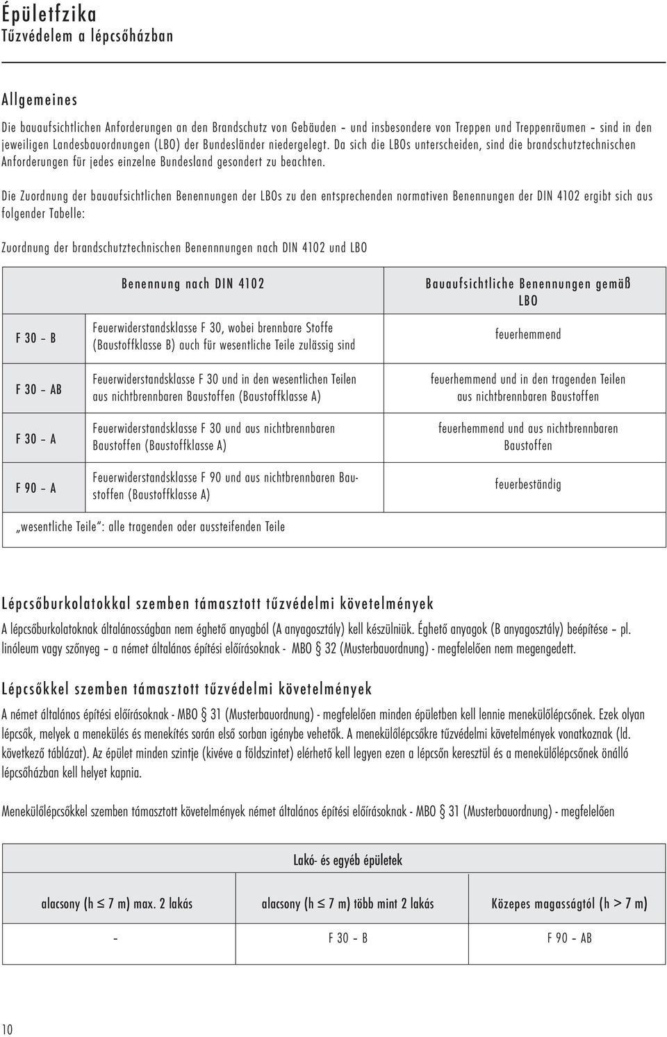 Die Zuordnung der bauaufsichtlichen Benennungen der LBOs zu den entsprechenden normativen Benennungen der DIN 4102 ergibt sich aus folgender Tabelle: Zuordnung der brandschutztechnischen Benennnungen