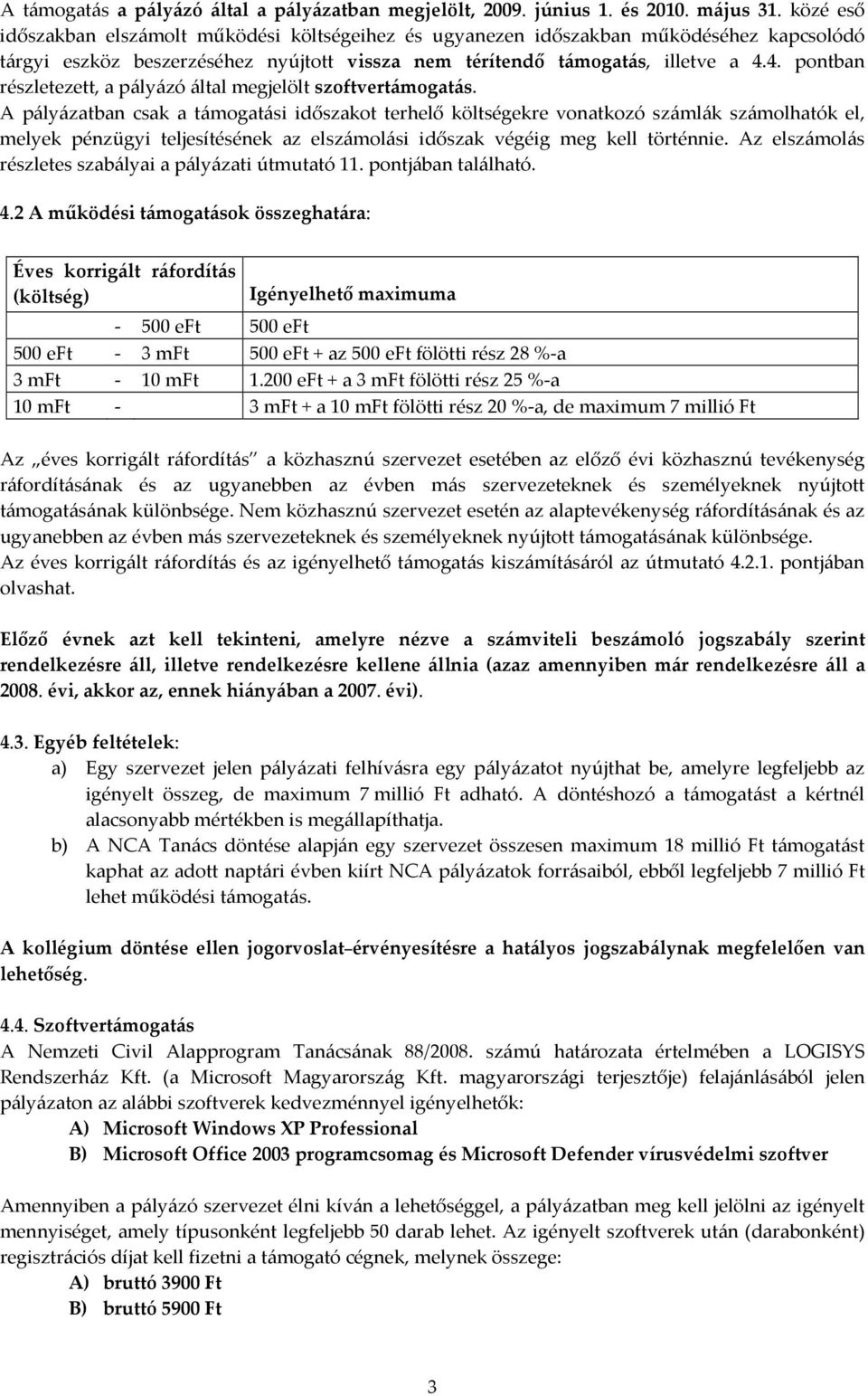 4. pontban részletezett, a pályázó által megjelölt szoftvertámogatás.